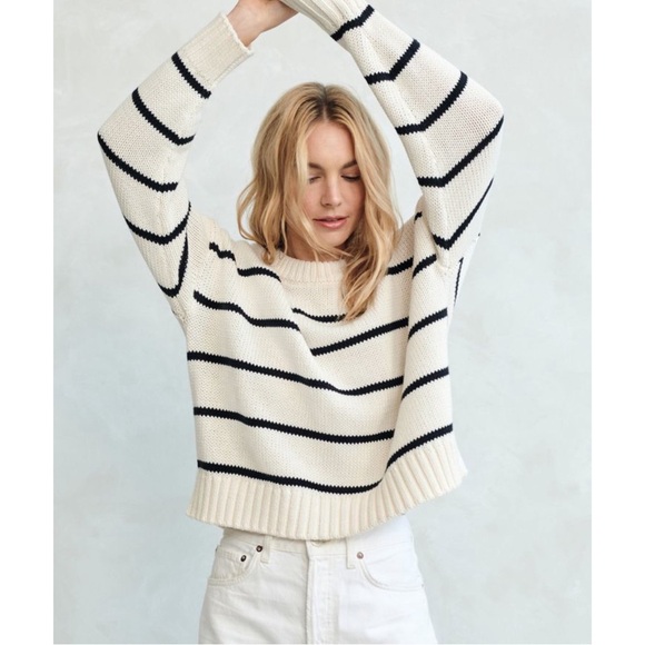 Jenni Kayne Sweaters - Jenni Kayne Cream and Black Striped Crewneck Sweater